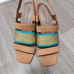 Donald J. Pliner Tan and Gold Women's Sandals NWOT‎